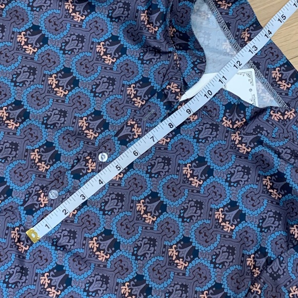 SIZE XL LA MODE BUTTON FRONT ABSTRACT V-NECK BLOUSE TOP GRAY & TEAL - Picture 11 of 11